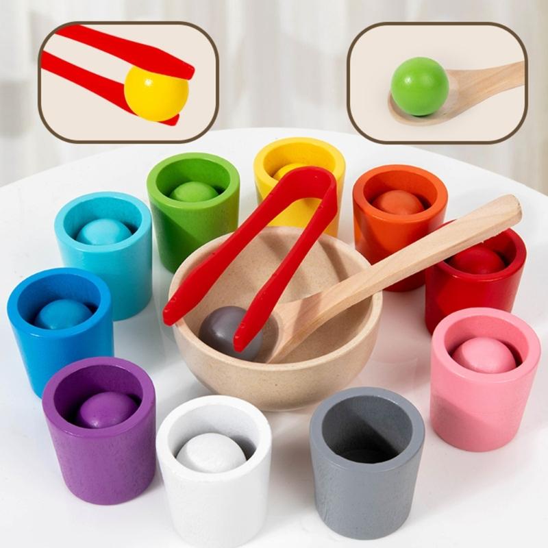 Fun Wood Color Sorting Cups and Balls Toy to Develop Children Hand Eye Coordination and Logical Thinking Ability