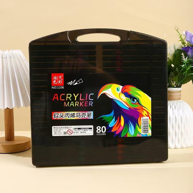 Soft Head Black Box Acrylic Marker Quick Drying Stacking Color Opaque Paper Children Diy Graffiti Art Painting Pen