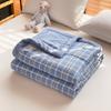 Japanese Plaid Printed Summer Thin Quilt Simple Breathable Air Conditioning Blanket for Office Soft Home Decoration for Bedroom