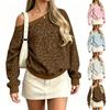 Damen Leopardenmuster Off-Shoulder Langarm Sweatshirt Locker Drop Shoulder Pullover Top