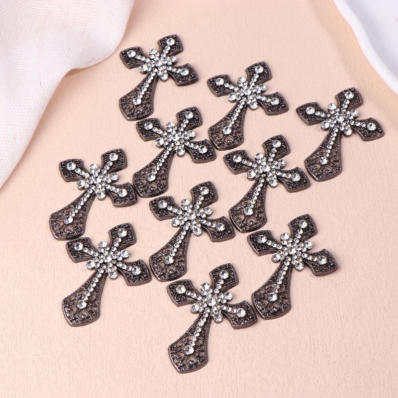 2/10Pcs Vintage Cross Crystal Center Flatback Rhinestone Decorative Accessories For Diy Brooch Craft Making