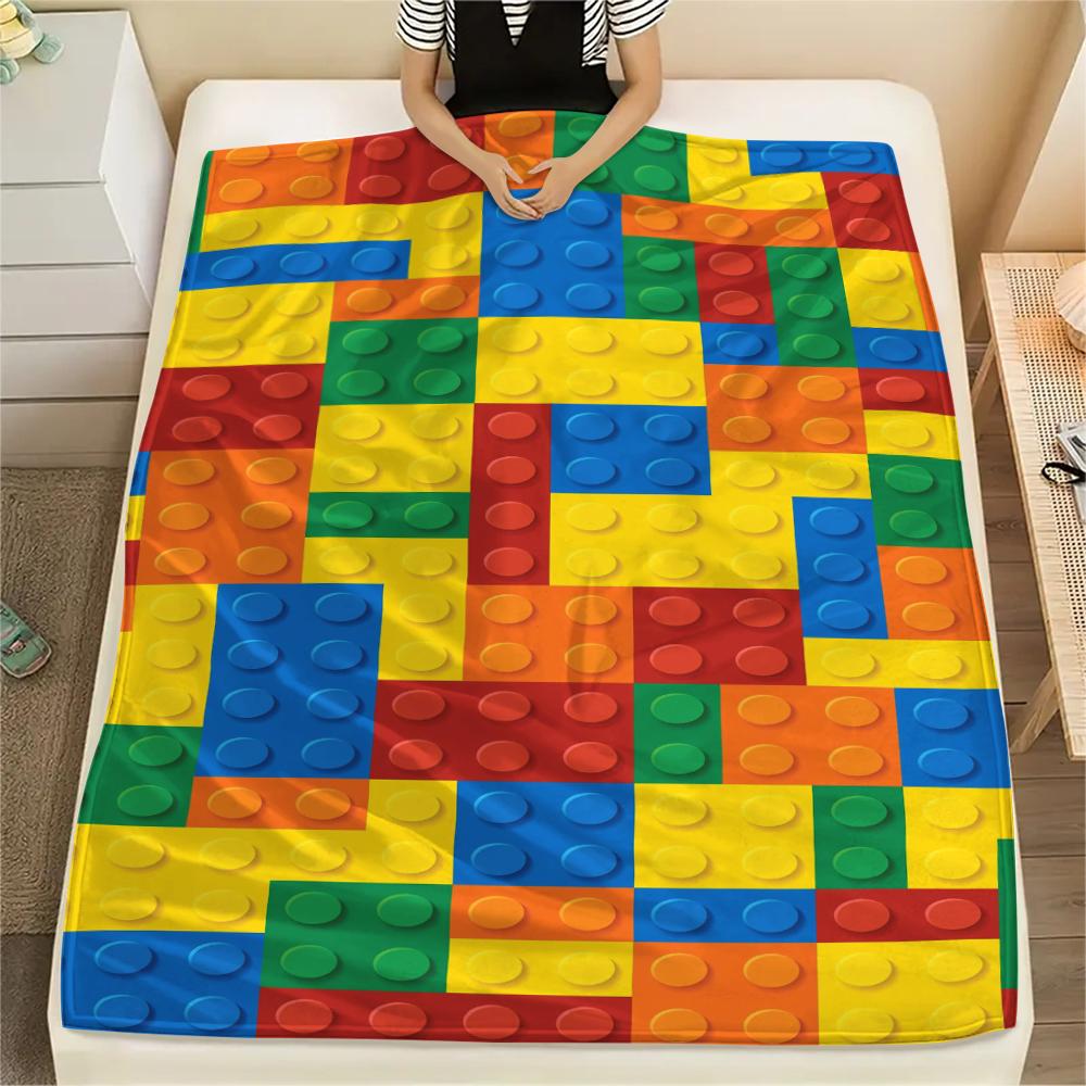 1 Stück Bauklötze Muster Flanell Decke, Hohe Qualität, Bequem für Alle Jahreszeiten, Heimdekoration, Wärme und Komfort, Perfekt für Weihnachtsgeschenke