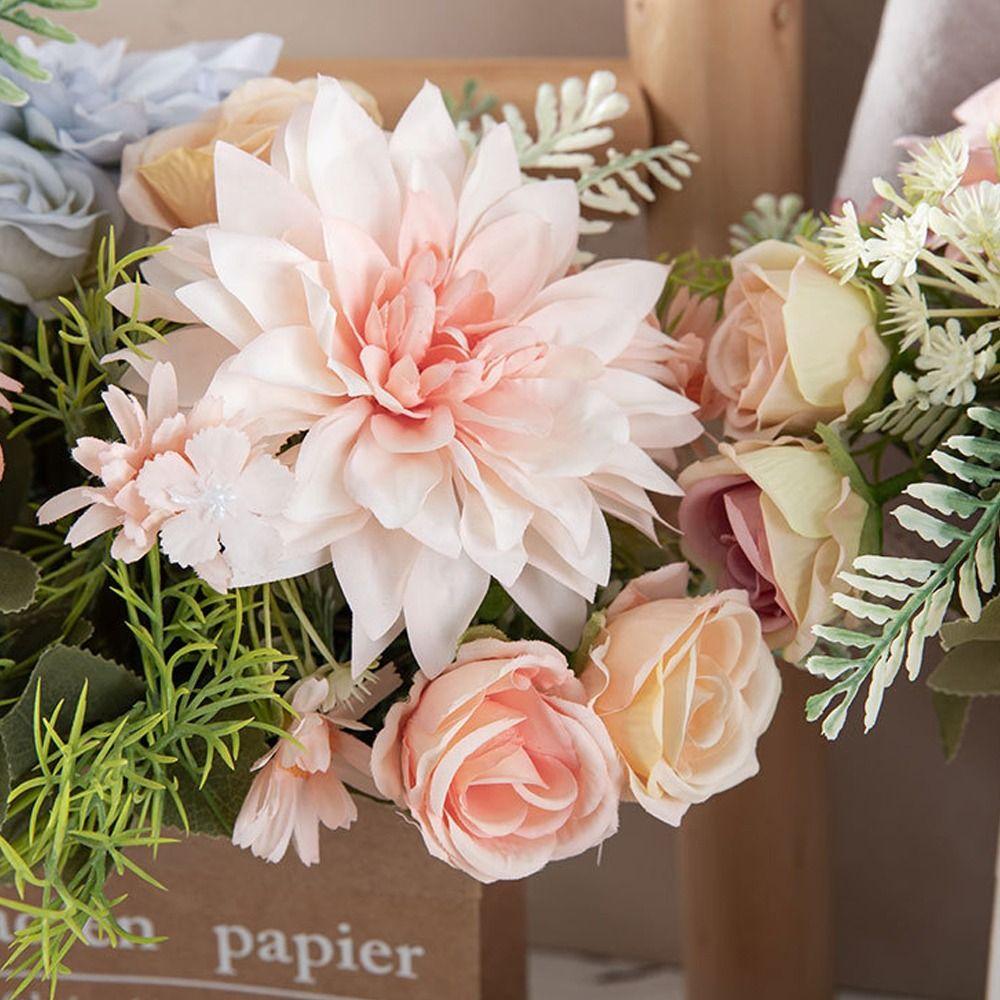 Luxury Simulation Dahlia Flower Plastic Fake Flowers  For Home Garden Decor