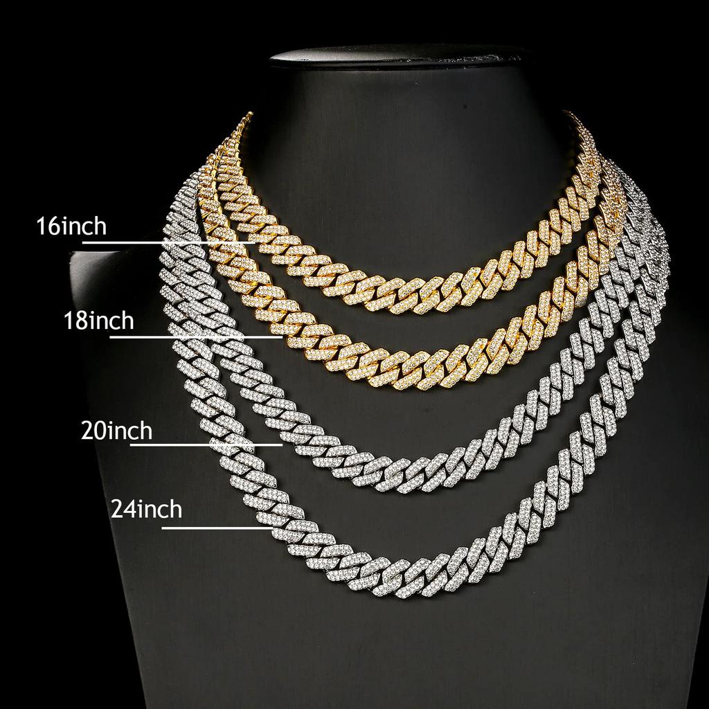14mm Iced Out Prong Cuban Link Chain Silver Plated Brass Hip Hop Diamond Cuban Chains Necklace For Women's Fine Jewelry
