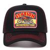 New American Retro Bullhead Motorcycle Trucker Cap Breathable Mesh Color Blocking Baseball Hat for Casual Sun Protection Outdoor