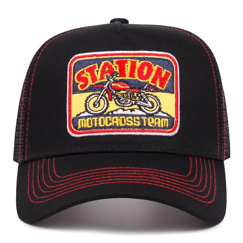 New American Retro Bullhead Motorcycle Trucker Cap Breathable Mesh Color Blocking Baseball Hat for Casual Sun Protection Outdoor