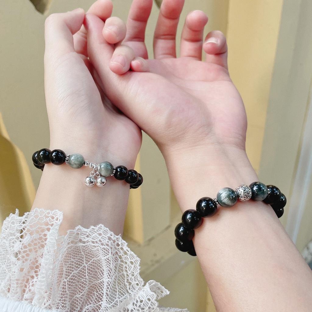 Heartfelt Bells Obsidian Bracelet for Couples, Original Niche Design, Gift for Boyfriend, Girlfriend, or Lover