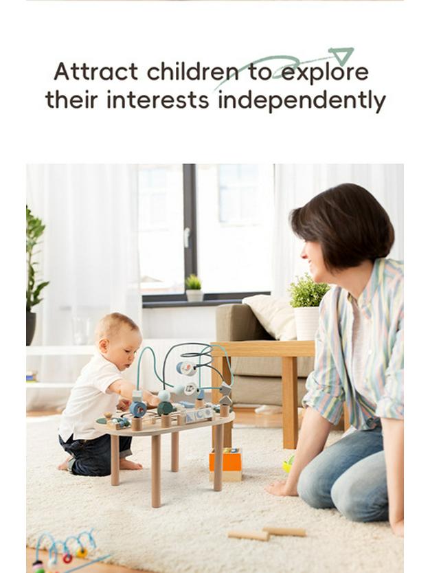 Montessori Wooden Bead Maze & Busy Board Toy for Ages 0-3