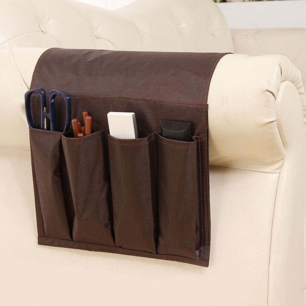 Space Saver 4 Pockets Storage Bag Non-Slip Oxford Cloth Couch Arm Rest Organizer Durable Large Capacity Couch Table Top Holder