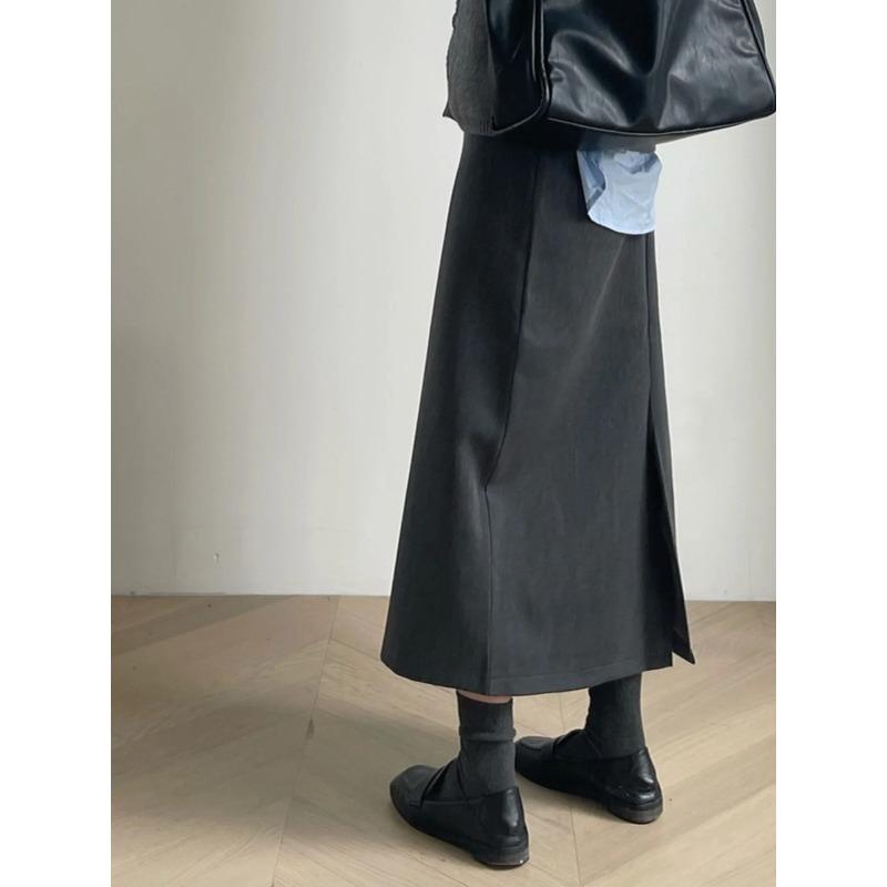 With Sweater Coat Skirts Autumn and Winter New Gray Back Slit Suit Skirt