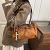 Stylish Vintage Shoulder Bag Large Capacity Imitation Suede Underarm Bag Solid Color Pendant Decoration Women's Handbag Women