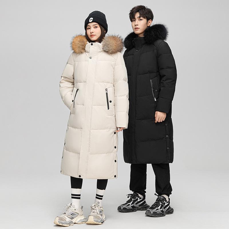 Over-knee Long Down Jacket for Men's Winter New Large Fur Collar Thick Top Couple Hooded Jacket