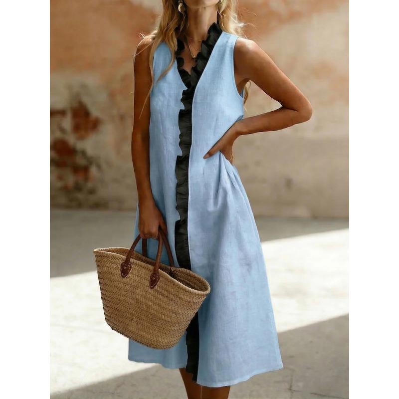 IHUASU U Fashion Summer Spring Sleeveless V-Neck Casual Dresses Unique design Unique design S синий