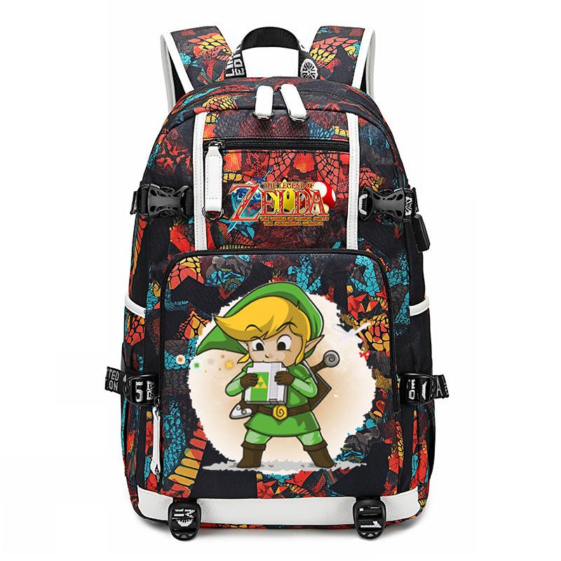 Zelda Zelda Plecak z Nadrukiem Akcesoria Outdoorowy Port USB Duża Pojemność Plecak Podróżny