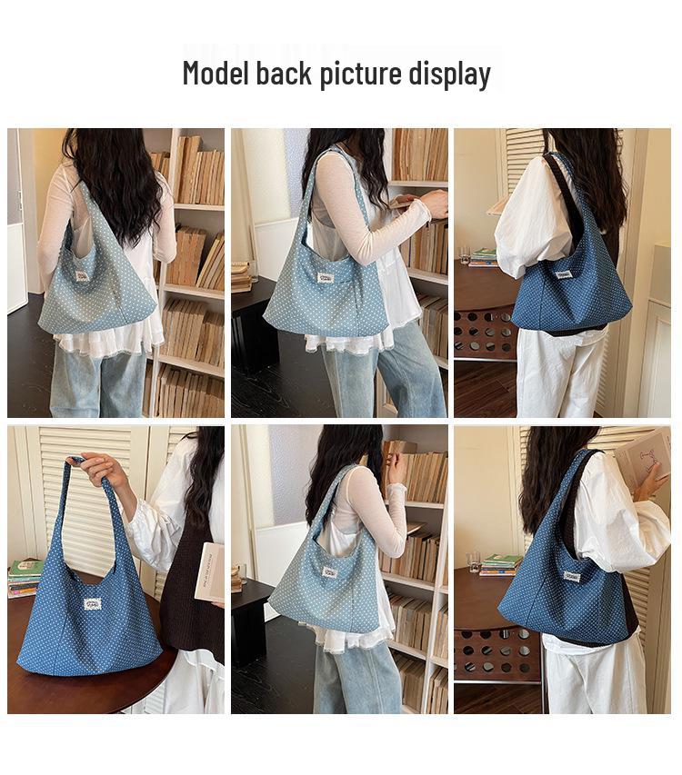 Women's Large Capacity Polka Dot Canvas Tote - Korean Style Commute and School Shoulder Bag