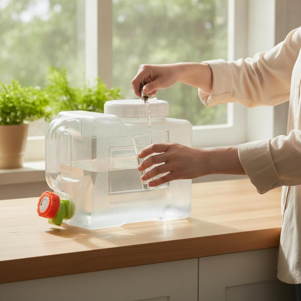 Water Container with Spigot Clear Jug Compact for Campers, Journeyers, Camping,