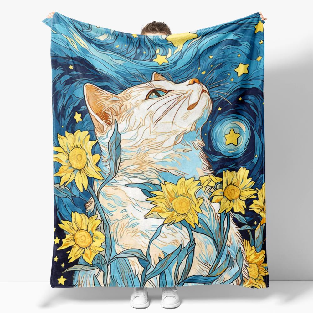 The Starry Night Throw Blanket Art Oil Painting Style Soft Cozy Blankets Soft Warm Flannel Blanket for Bed Room Home Sofa