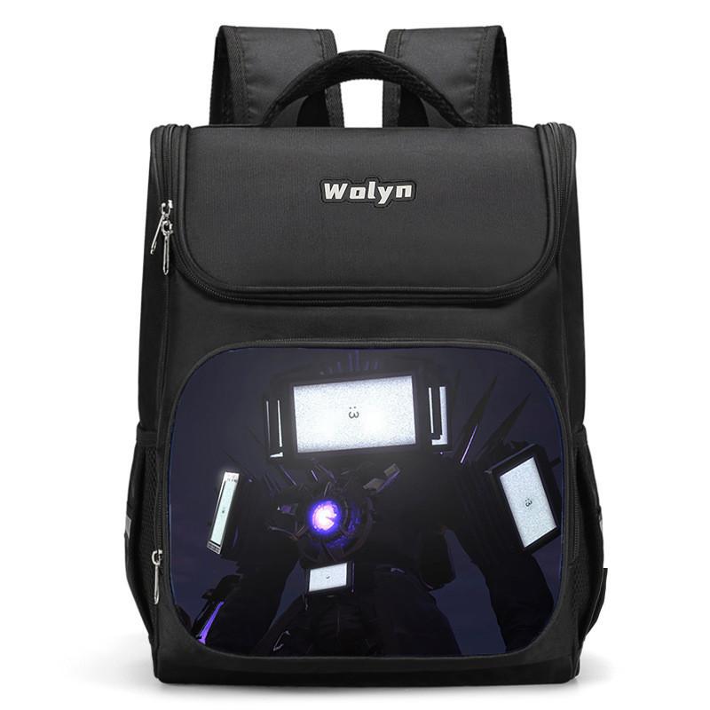 Trendy Nylon Student Backpack With Titan Monitoring Man Design For School Use