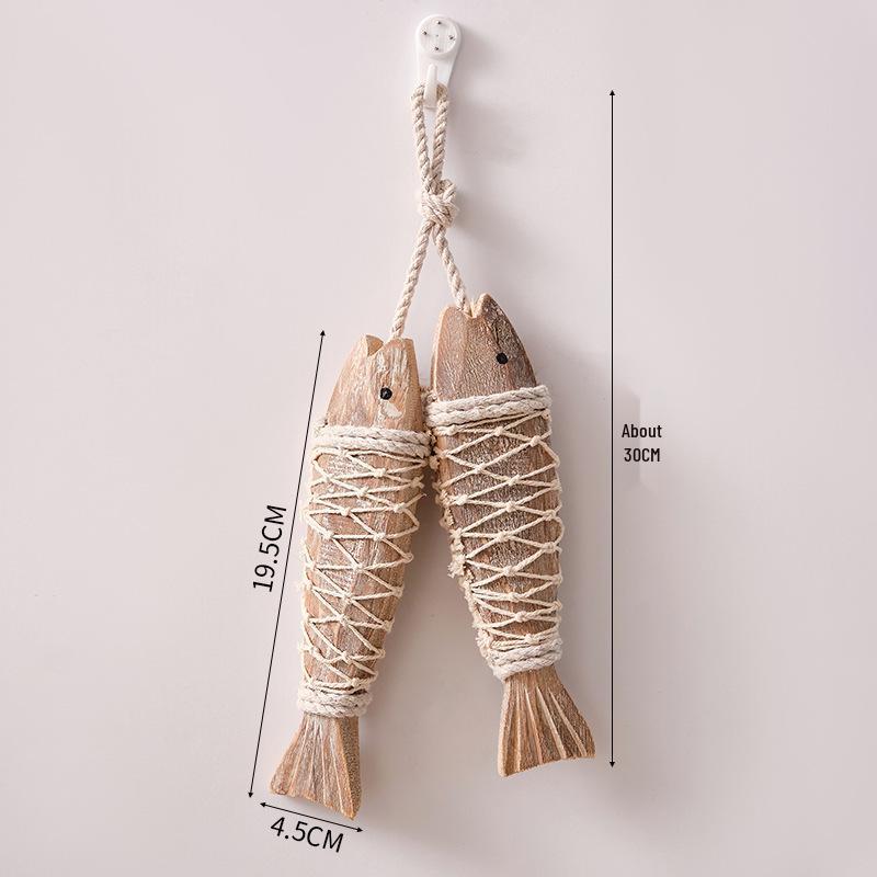 

Mediterranean Hand-Carved Wooden Fish with Net Wall Hanging Ornament