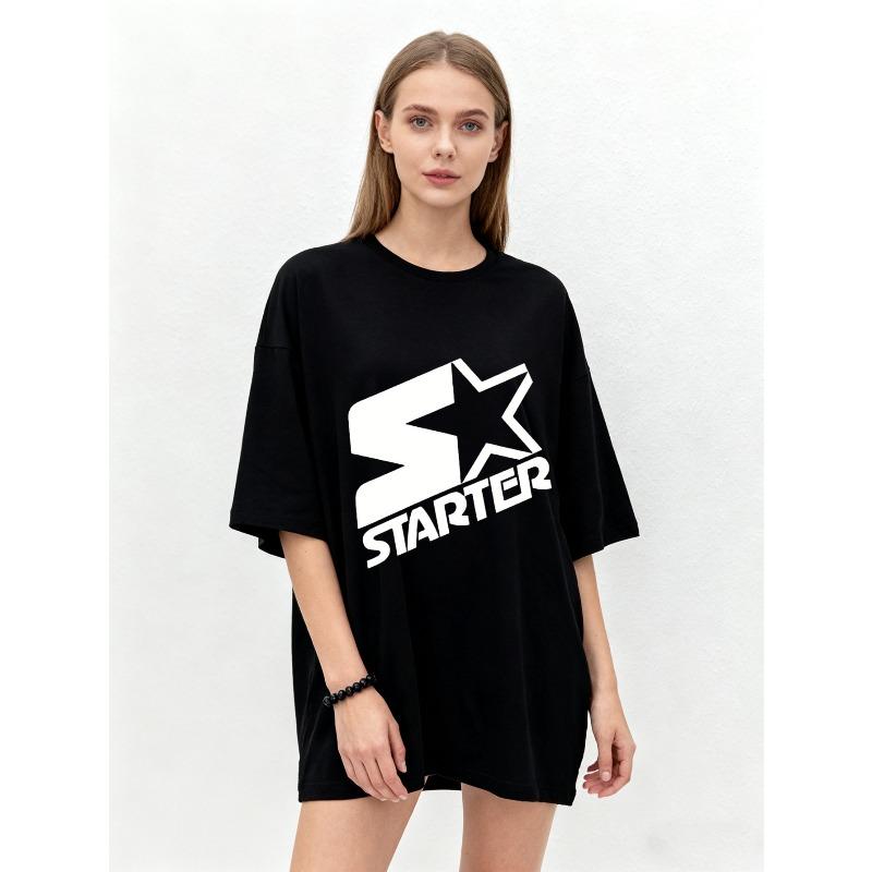 

Oversized T-Shirt Black Starter Logo Star Print Casual Streetwear Fashion Top for Women XXXXL