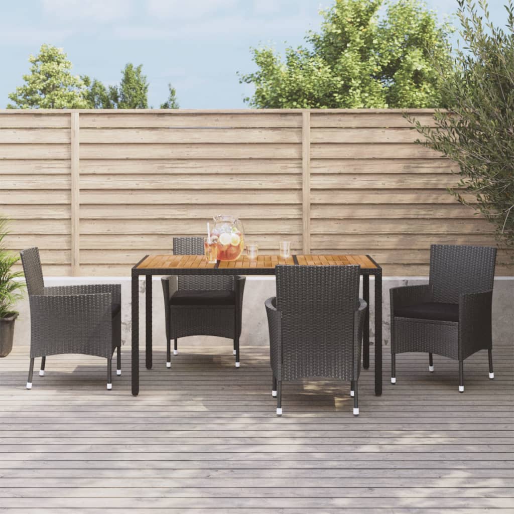 Vidaxl 5-Cz. Garden Furniture Set With Cushions, Black, Poly Rattan
