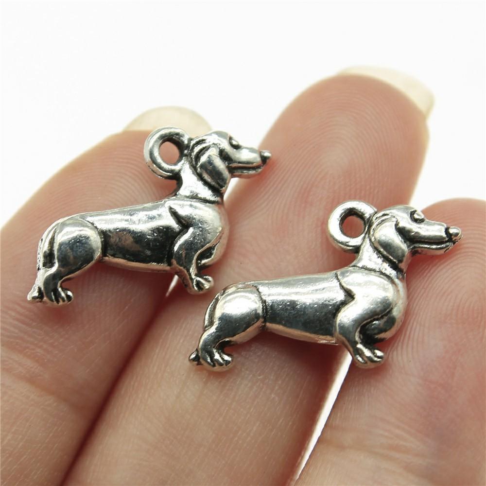 20pcs Puppy Dog Dachshund Bulldog Doghouse Charms Antique Silver Color Plated Pendants Jewelry Making DIY Handmade Craft