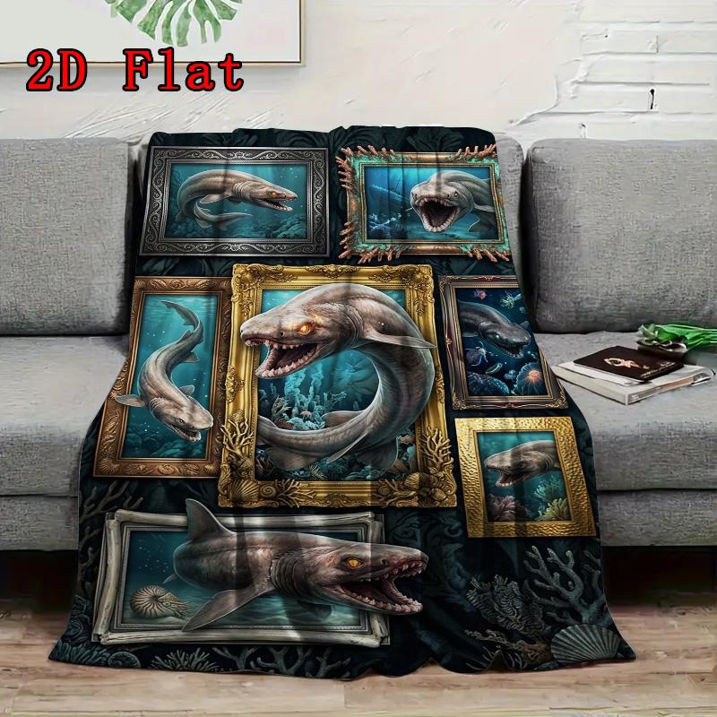 Prehistoric Sharks 2D Flat Pattern Flannel Blanket, High Quality All Seasons, Home Decor, Warmth and Comfort, Perfect for Christmas Gifts.