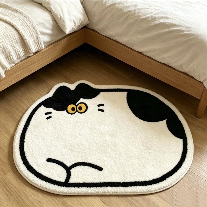 Chubby Gray Cat Shaped Rug Animal Carpet For Living Room Bedroom Bathroom Non Slip Floor Mat Kids Room Pet Lover Decor