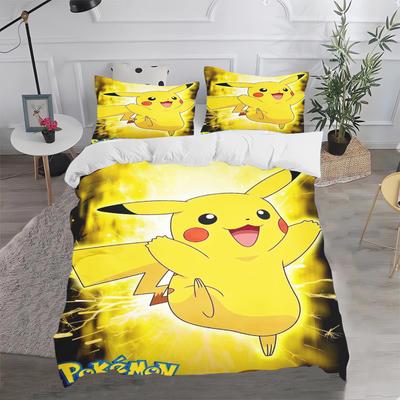 Pokémon Poliéster Capa de Edredom Bonito Estampado Desenho Animado Colcha Conjunto de Cama 3 Peças Adequado Para Crianças e Adultos Casal