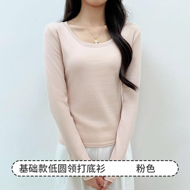 6 Strictly Selected 5 Cotton Round Neck Front Shoulder Bottoming Shirt Women's Spring Inner Slim and Thin T-shirt