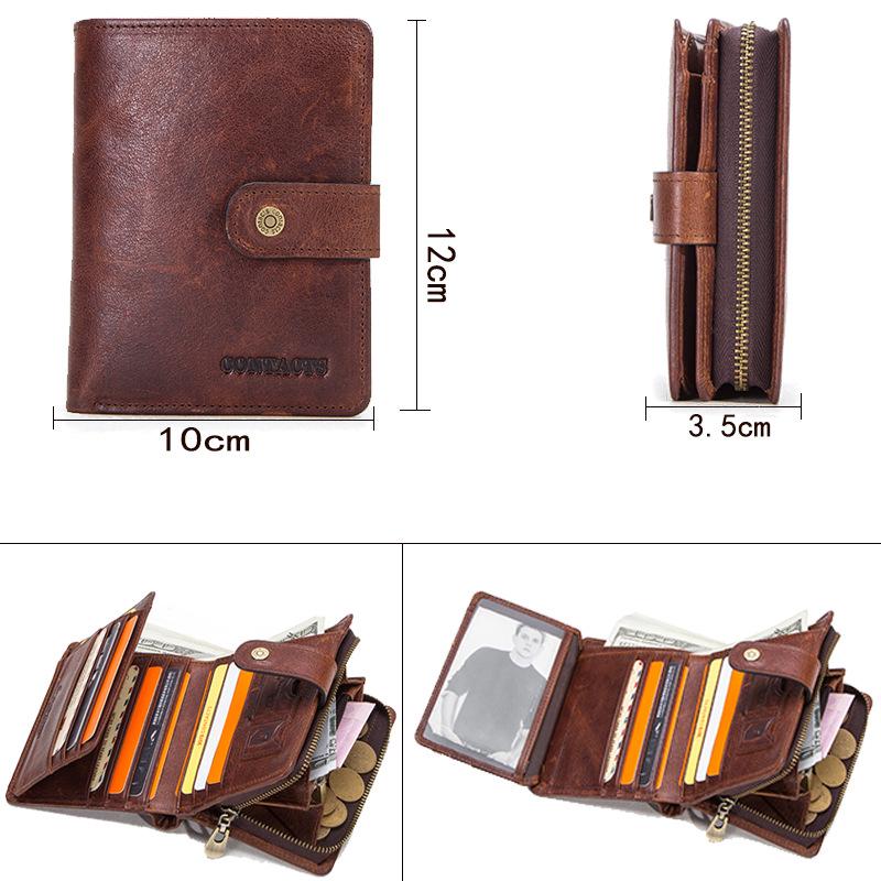 Johnature Portamonete da uomo con pochette multifunzione in pelle Crazy Horse vintage con cerniera solida e Hasp
