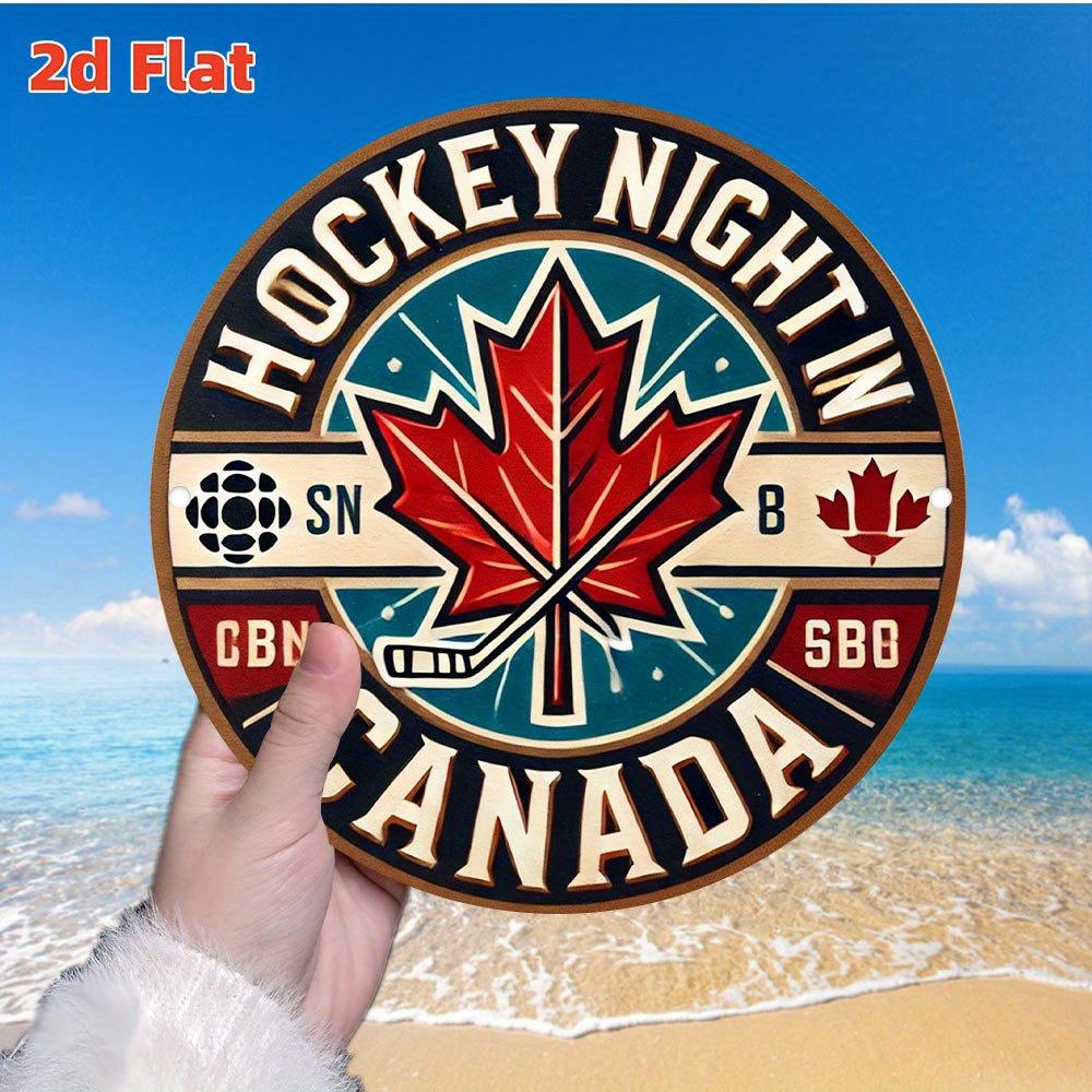 D Flat D Flat Hockey Night in Canada Metal Wall Sign xcm Vibrant D Flat Art with Maple Leaf Hockey Sticks Pe 20x20cm(8x8inch)