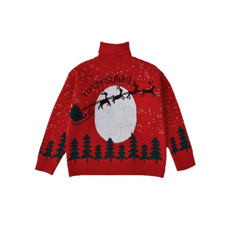 2025 Winter Kinder Roter Rollkragenpullover - Trendiger Weihnachtsstil für Jungen und Mädchen