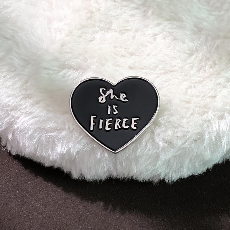 Charming Black Metal Heart Shaped Pin With Fierce Lettering For Trendy Lovers Accessory
