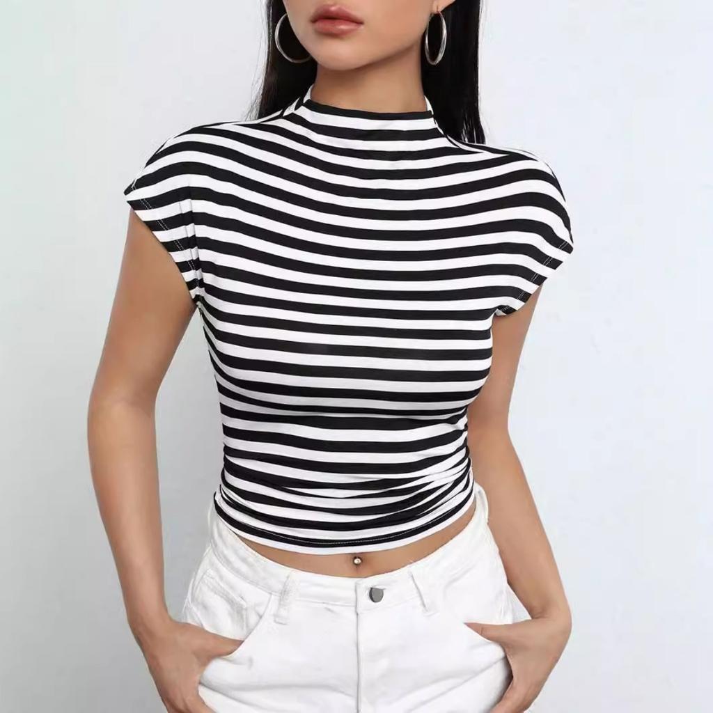 Summer Women's Striped Sleeveless Slim Fit Sexy Crop Top, Fashion Streetwear Going Out Top for Women, European American Style