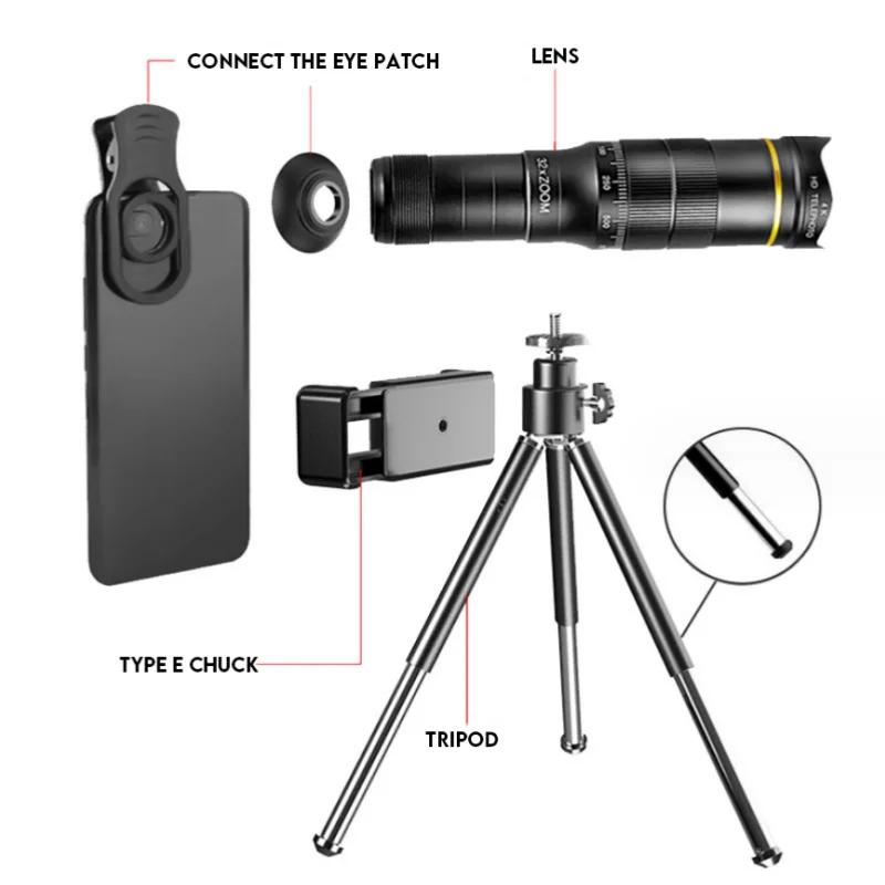 32x Professional Telescope Monocular HD Zoom Phone Lens Camera Telephoto With Tripod Metal Telescope For Tourism Camping