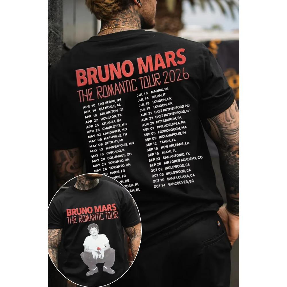 Summer Hot Sale Casual Funny Bruno Mars Graphic Shirt Y2K Unisex Lightweight Printed Short Sleeve Casual Outdoor Cotton Tee