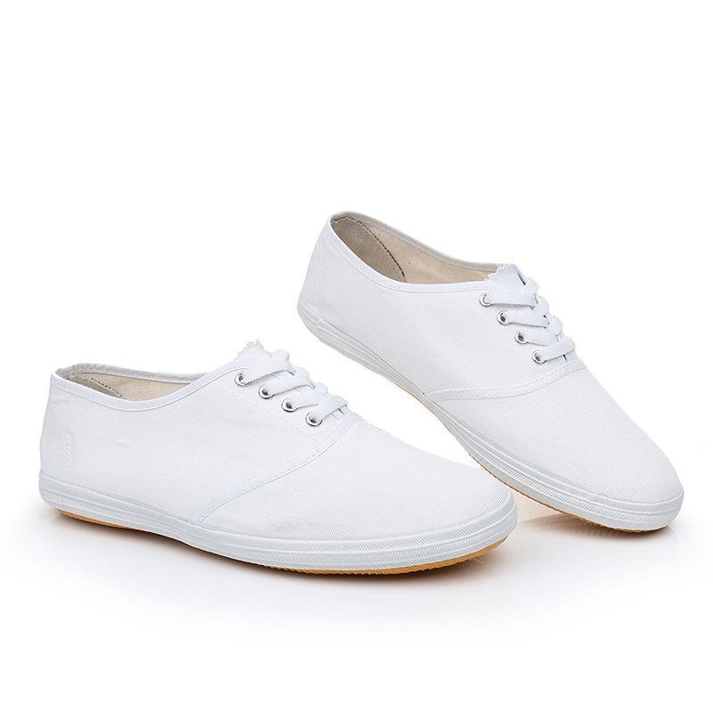 New unisex single shoes work shoes casual lazy elastic band canvas one pedal white labor insurance shoes