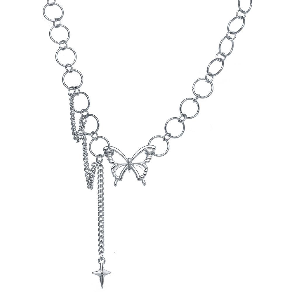 Awn Star Butterfly Necklace female ins cold wind hip hop design collarbone chain temperament net red circle choker