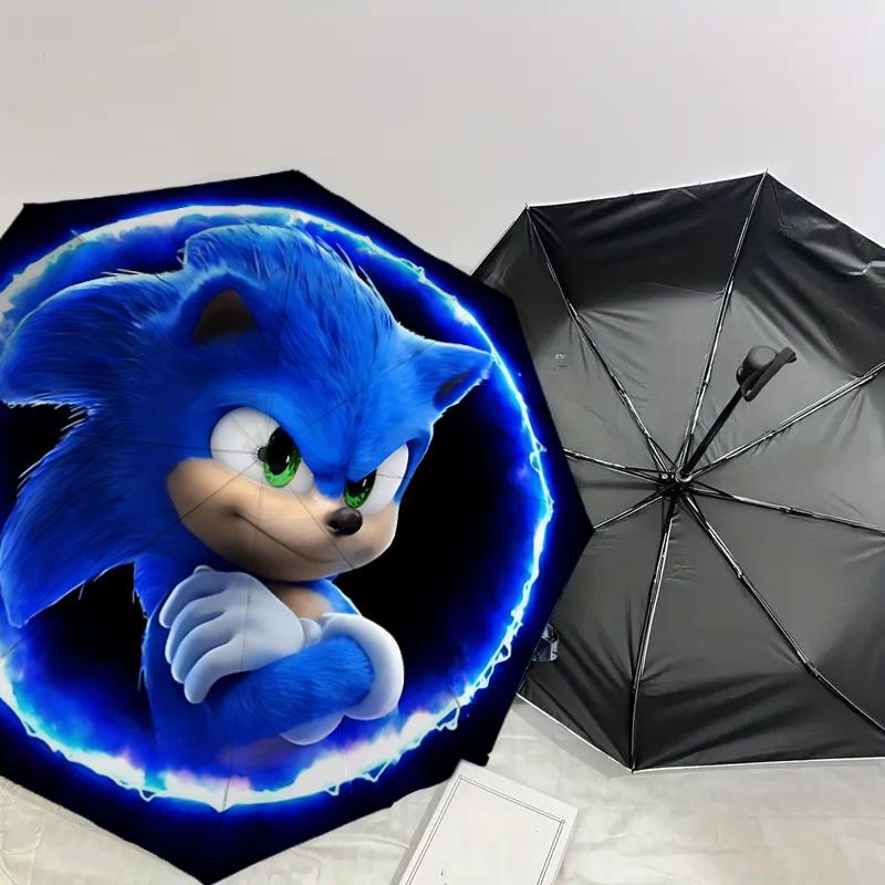 1PC Sonic The Hedgehog Umbrella-8-Rib Reinforced, Automatic Open, Lightweight & Durable, Cute Fashion Accessory for Outdoor-W9286