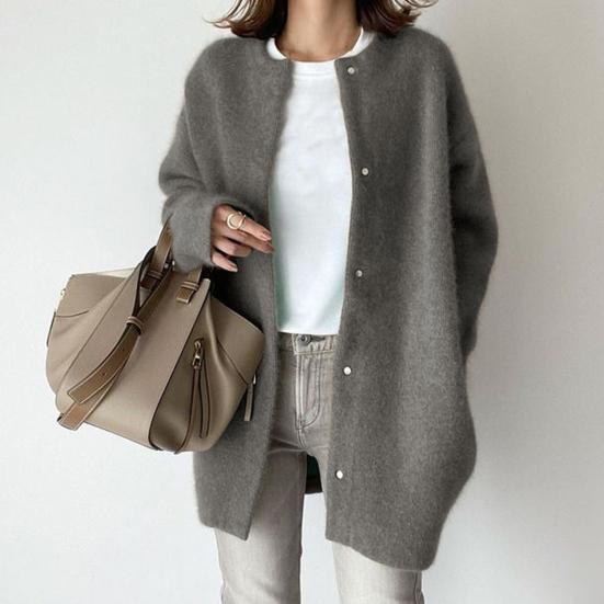 Women Winter Coat Single-breasted Solid Color Long Sleeves Loose Knitted Keep Warm Sweaters