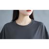 Dimanaf 2025 Summer Plus Size Tops Cotton O-Neck T-Shirt Solid Asymmetrical Women Short Sleeve Loose Tees
