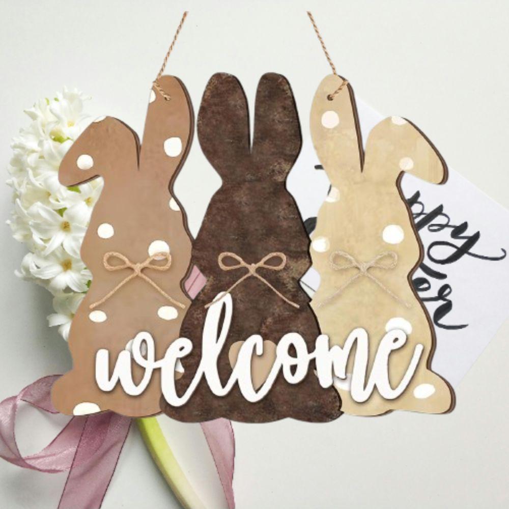 Cartoon Easter Rabbit Hanging Signs Rustic Easter Door Decor Welcome Door Sign  Party Favors