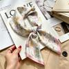 Commuter elegant flower silk scarf women's contrasting color retro printing satin scarf shirt with multi-purpose decorative small scarf