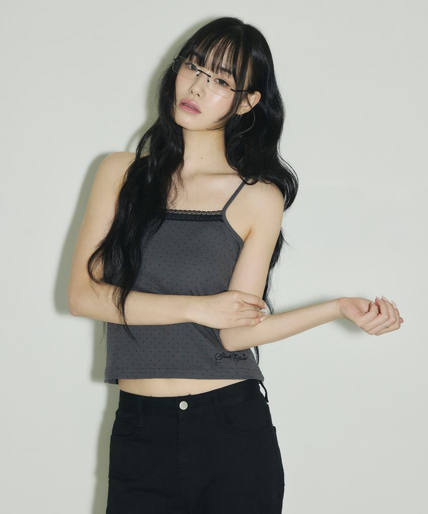 Seulliggeullou Dot Lace Sleeveless [Charcoal]