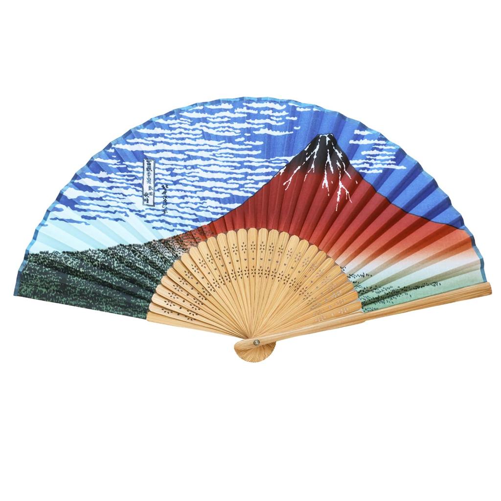 Stylish Polyester Folding Fan for Men and Perfect Souvenir for Overseas or Single Box Hokusai Red [Osaka Choseido] Women, Japan, (Katsushika Ukiyo-e