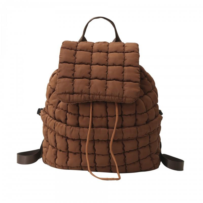Down Pleated Backpack Women's Bag Cross-border Cloud New Large-capacity Simple Plaid Puff