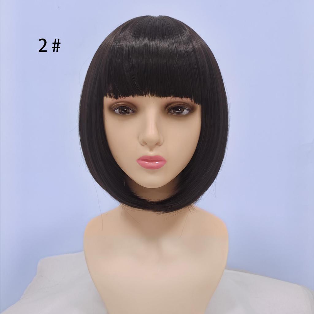 12-inch Short Straight Bangs Wig for Women - European & American Style Synthetic Bob