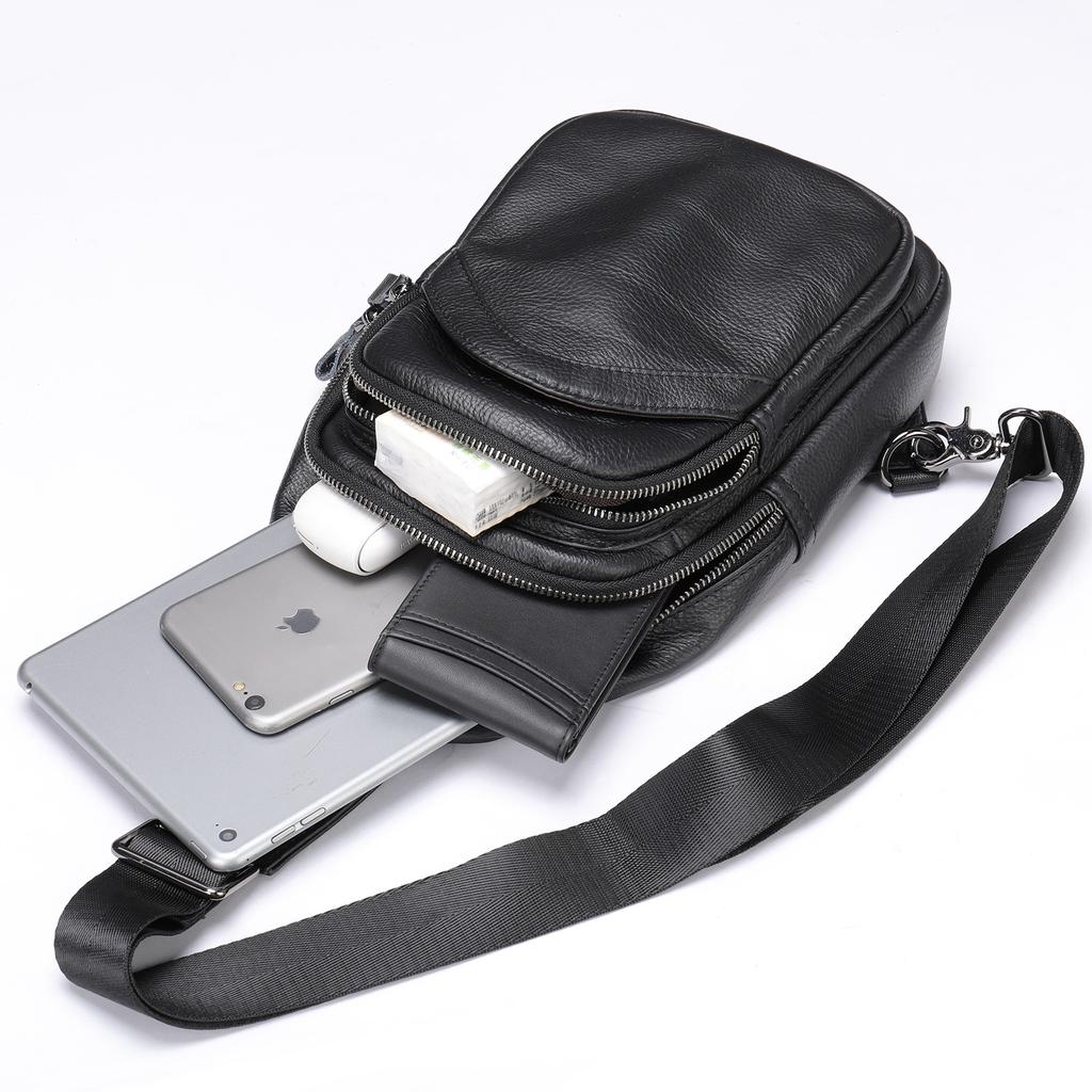 Nová kožená náprsní taška pro muže, Jednoramenná crossbody taška, Sportovní a ležérní kožená náprsní taška pro muže