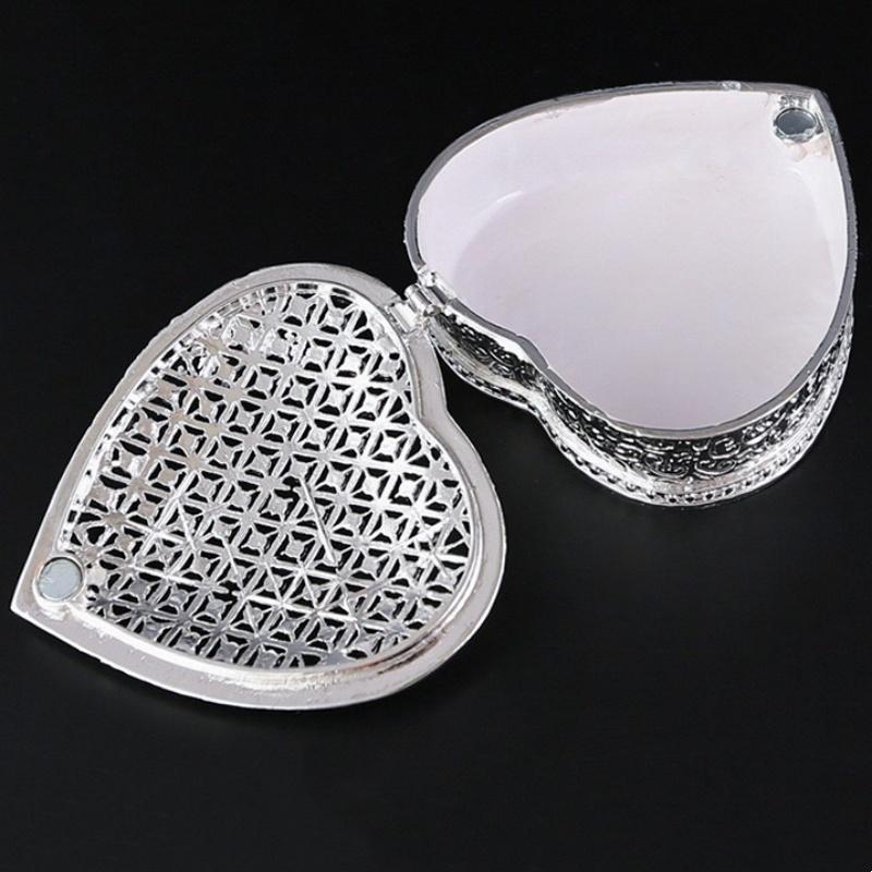 Mini Jewelry Storage Box Bracelet Organizer,Exquisite Heart Shape Inlaid Gem Alloy Ring Storage Jar Dresser Display Couple Gifts